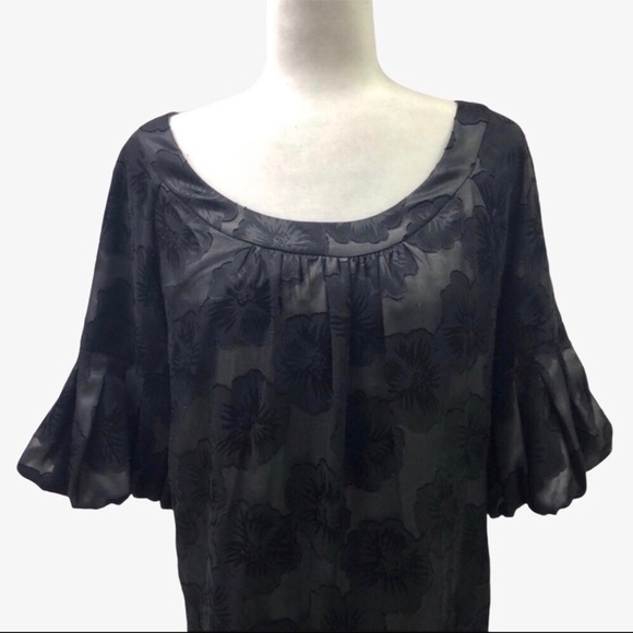 Ali Ro Anthropologie Silk Dress Floral Shift Dress Black Size 2 Scoop Neck - Picture 3 of 8